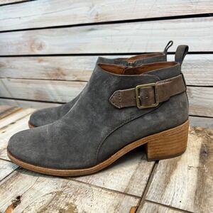 Kork-Ease Mesa Grey Suede Leather Ankle Boots Women's 7.5 Boho Luxe Quiet Luxury
